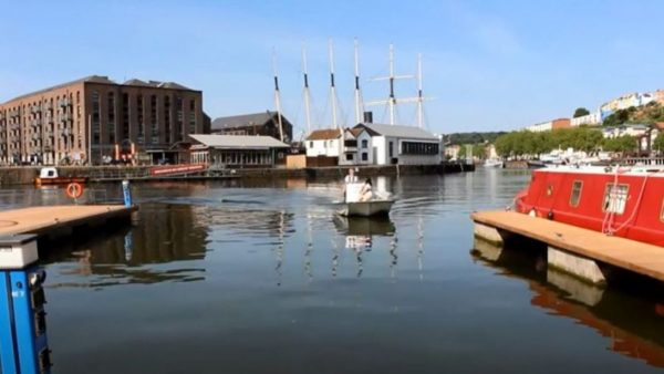 boat floating along Bristol habour