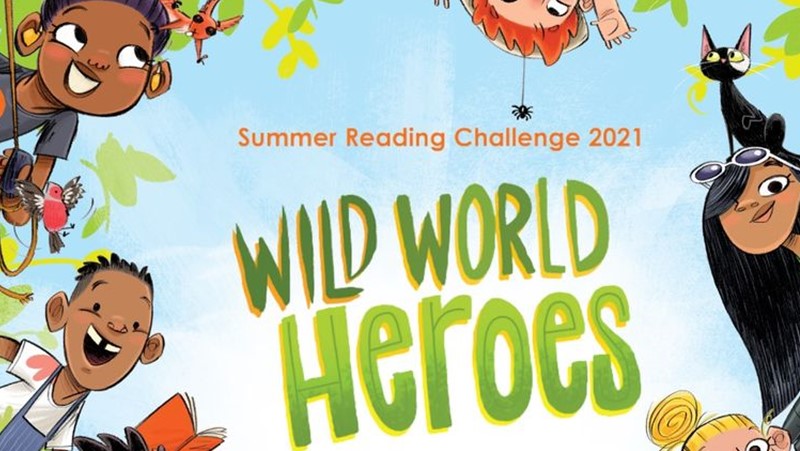 WAB Kids – library Wild World Heroes logo featuring cartoon children in a jungle