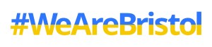 WeAreBristol logo type in the Ukraine national colours of blue and yellow